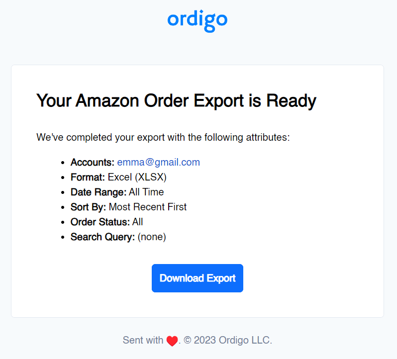 Export success for Amazon orders to Excel and CSV