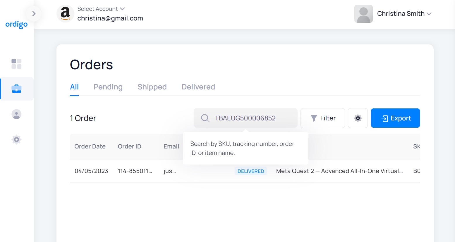 Search Amazon order by tracking number